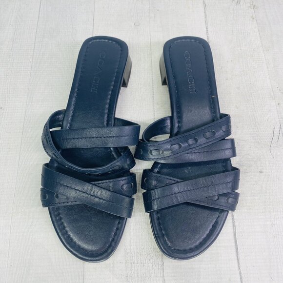 Coach Woman ARIANA Blue Leather Open Toe Low Block Heel Slide Sandals Sz 8.5 B - Picture 8 of 16